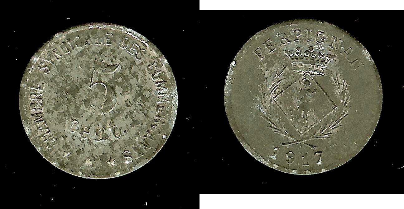 Perpignan 5 centimes 1917 gVF